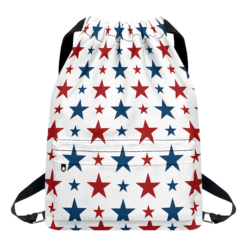 Red And Blue USA Star Pattern Print Drawstring Backpack