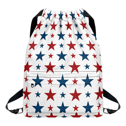Red And Blue USA Star Pattern Print Drawstring Backpack