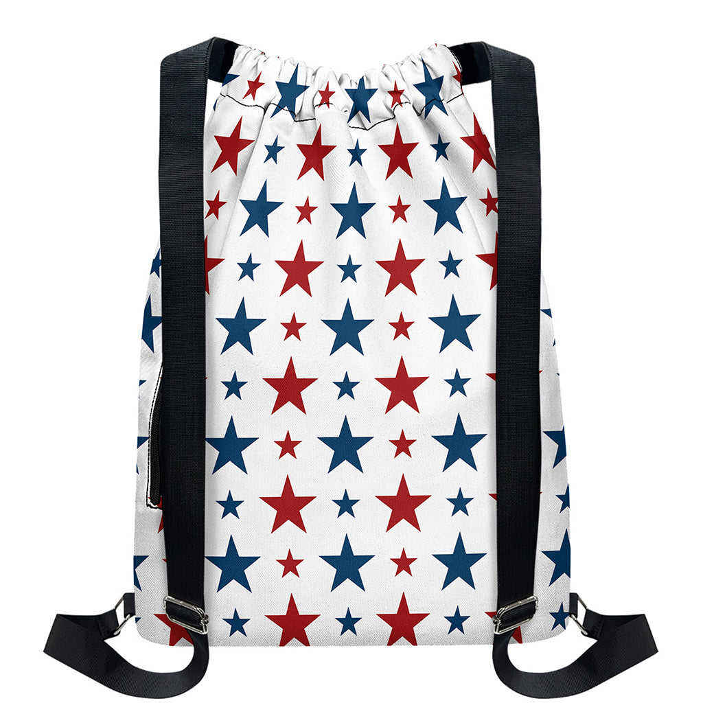 Red And Blue USA Star Pattern Print Drawstring Backpack