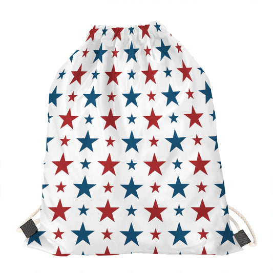 Red And Blue USA Star Pattern Print Drawstring Bag