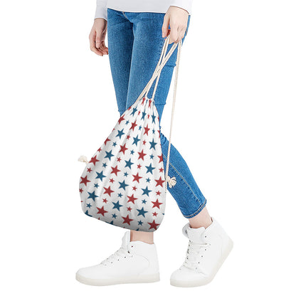 Red And Blue USA Star Pattern Print Drawstring Bag