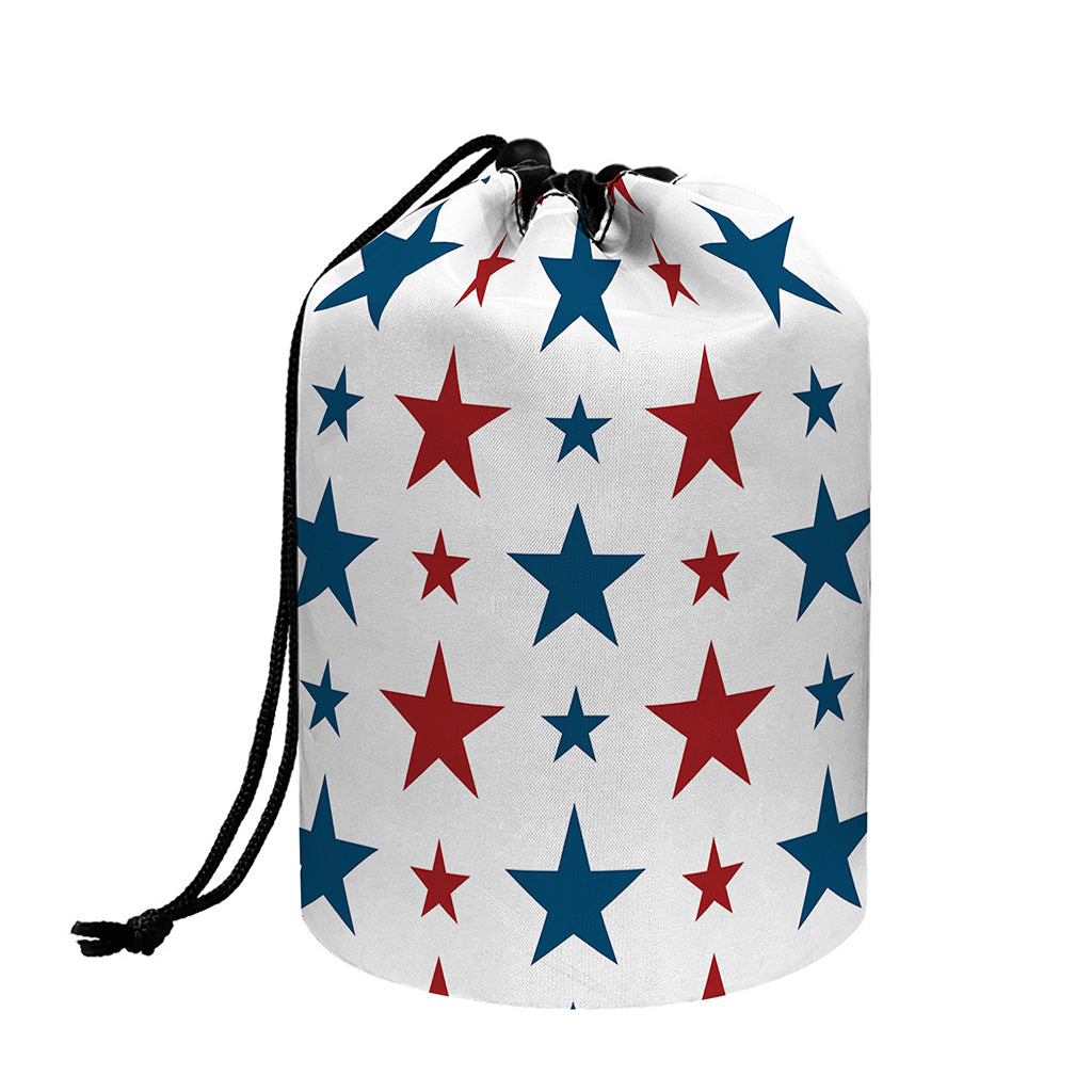 Red And Blue USA Star Pattern Print Drawstring Makeup Bag