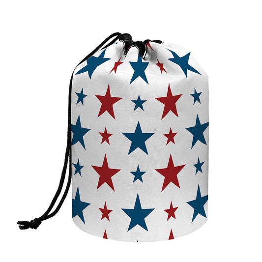 Red And Blue USA Star Pattern Print Drawstring Makeup Bag