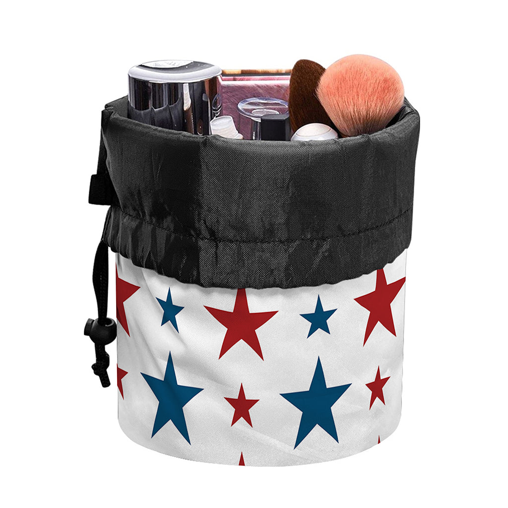 Red And Blue USA Star Pattern Print Drawstring Makeup Bag