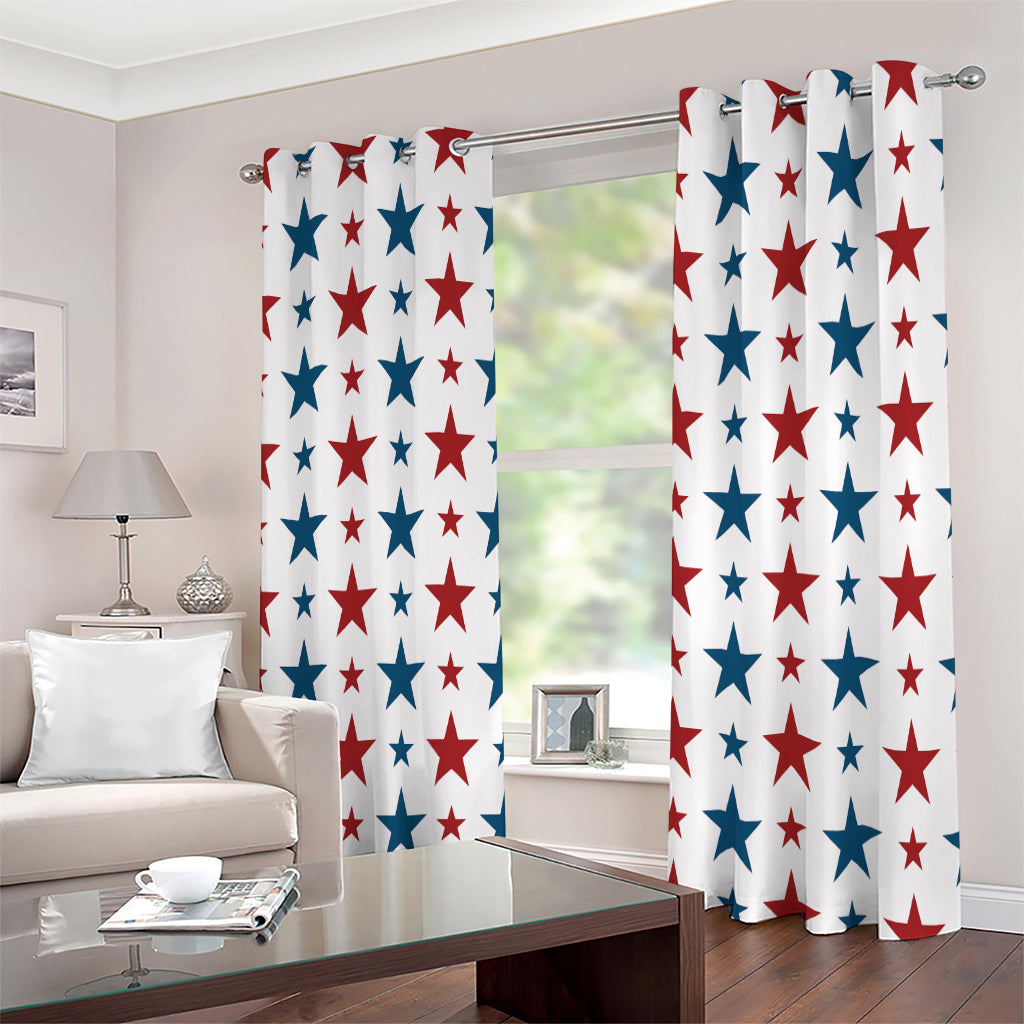 Red And Blue USA Star Pattern Print Extra Wide Grommet Curtains