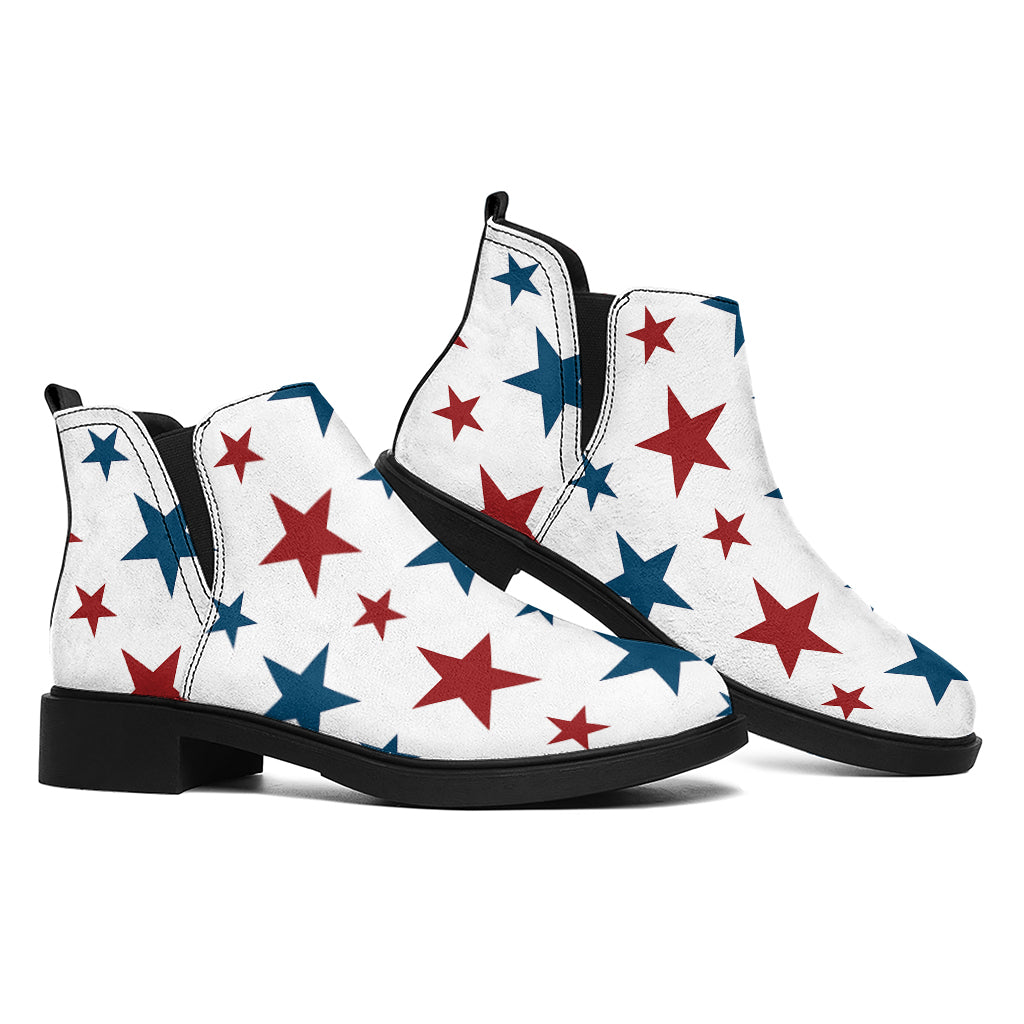 Red And Blue USA Star Pattern Print Flat Ankle Boots