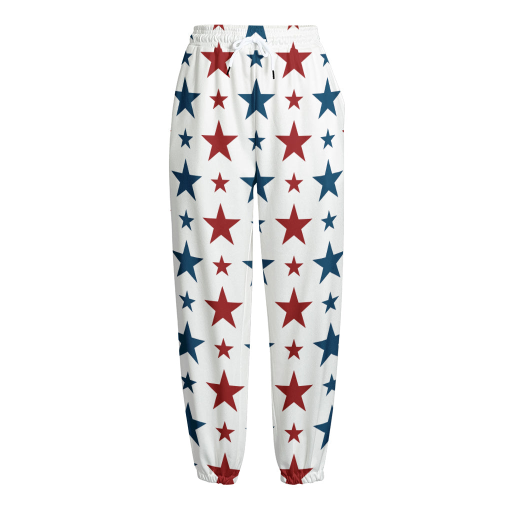 Red And Blue USA Star Pattern Print Fleece Lined Knit Pants