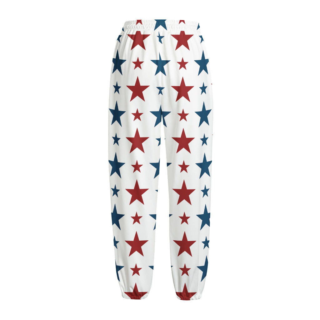 Red And Blue USA Star Pattern Print Fleece Lined Knit Pants
