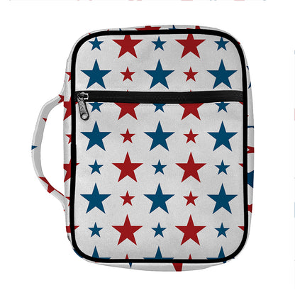Red And Blue USA Star Pattern Print Front Pocket Bible Bag