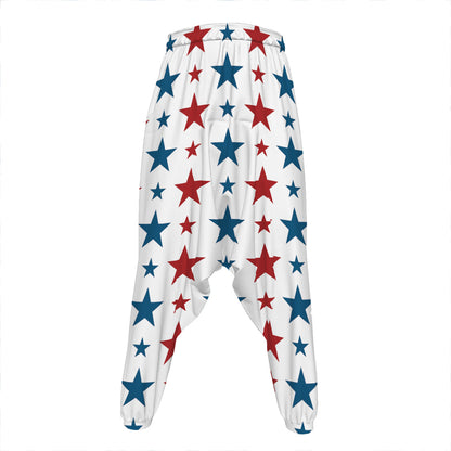 Red And Blue USA Star Pattern Print Hammer Pants
