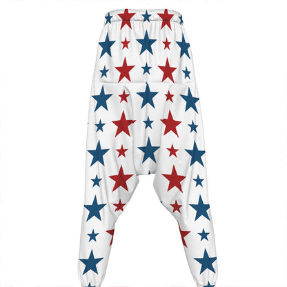 Red And Blue USA Star Pattern Print Hammer Pants