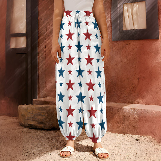 Red And Blue USA Star Pattern Print Harem Pants