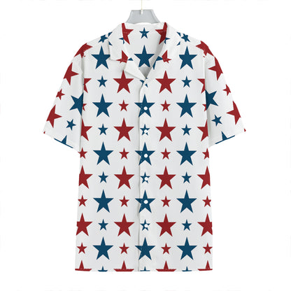 Red And Blue USA Star Pattern Print Hawaiian Shirt