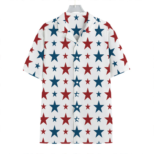 Red And Blue USA Star Pattern Print Hawaiian Shirt