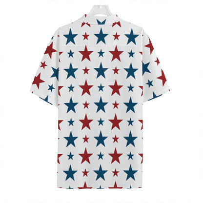Red And Blue USA Star Pattern Print Hawaiian Shirt