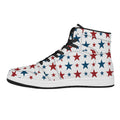 Red And Blue USA Star Pattern Print High Top Leather Sneakers