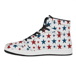 Red And Blue USA Star Pattern Print High Top Leather Sneakers