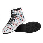 Red And Blue USA Star Pattern Print High Top Leather Sneakers