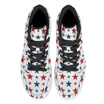 Red And Blue USA Star Pattern Print High Top Leather Sneakers