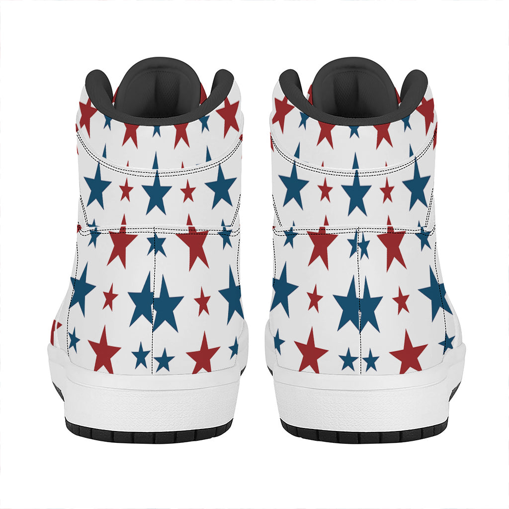Red And Blue USA Star Pattern Print High Top Leather Sneakers