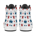 Red And Blue USA Star Pattern Print High Top Leather Sneakers