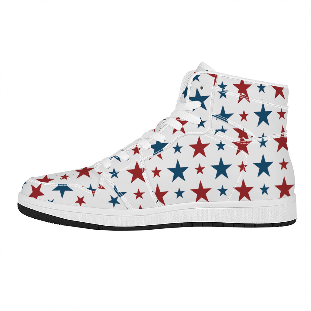 Red And Blue USA Star Pattern Print High Top Leather Sneakers