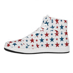 Red And Blue USA Star Pattern Print High Top Leather Sneakers