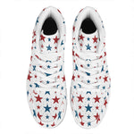 Red And Blue USA Star Pattern Print High Top Leather Sneakers