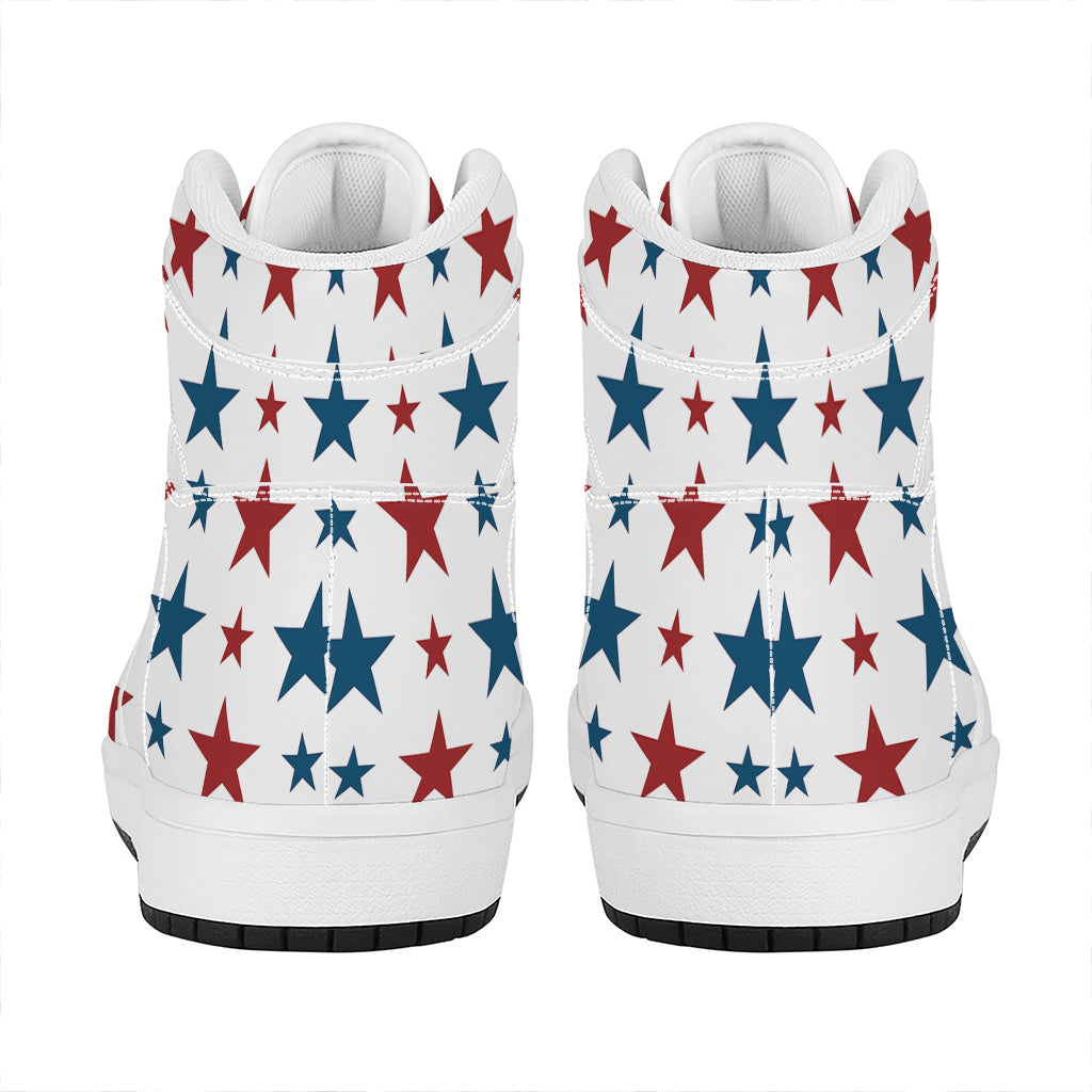 Red And Blue USA Star Pattern Print High Top Leather Sneakers