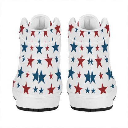 Red And Blue USA Star Pattern Print High Top Leather Sneakers