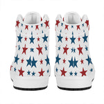 Red And Blue USA Star Pattern Print High Top Leather Sneakers