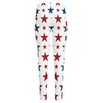 Red And Blue USA Star Pattern Print High-Waisted Pocket Leggings
