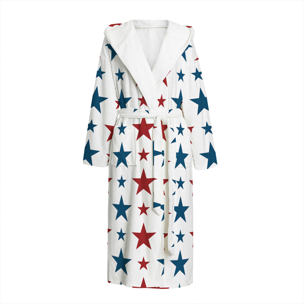 Red And Blue USA Star Pattern Print Hooded Bathrobe