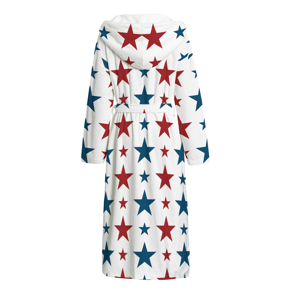 Red And Blue USA Star Pattern Print Hooded Bathrobe