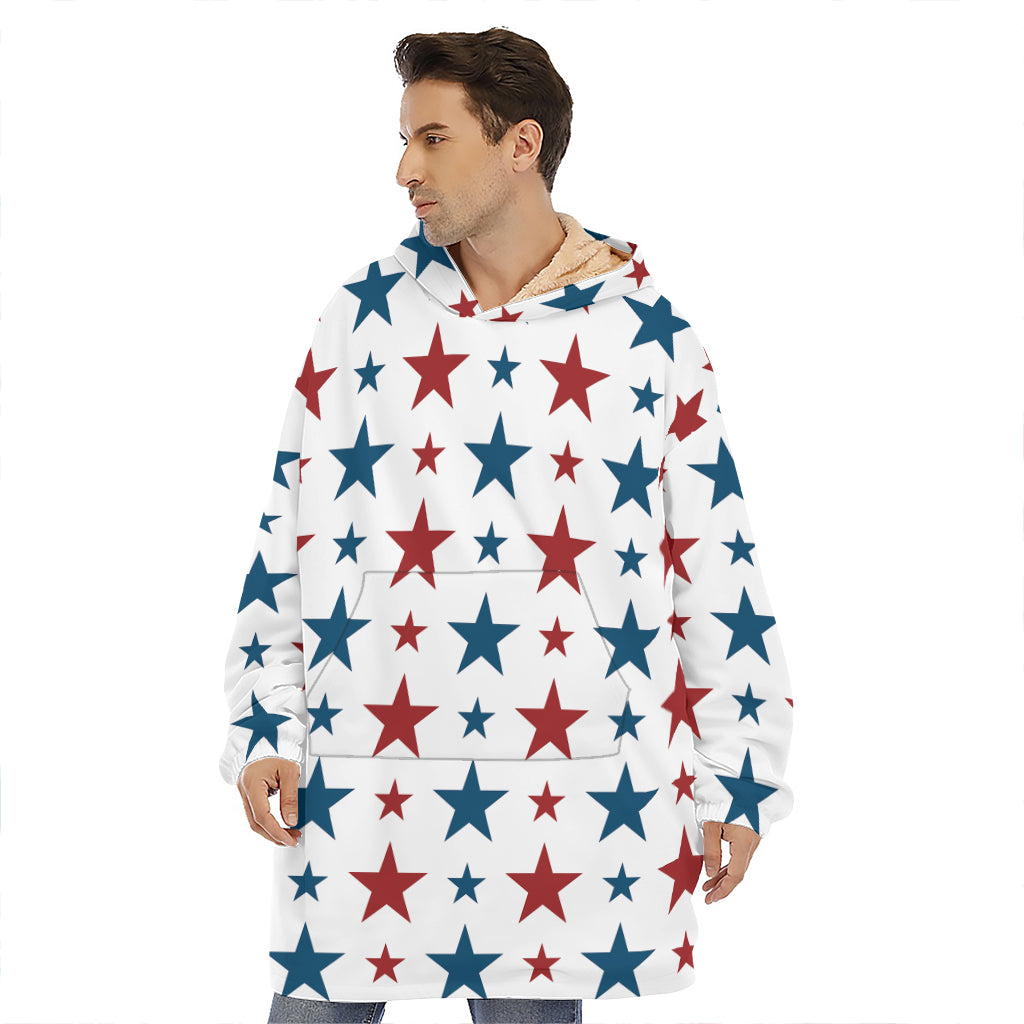 Red And Blue USA Star Pattern Print Hoodie Blanket