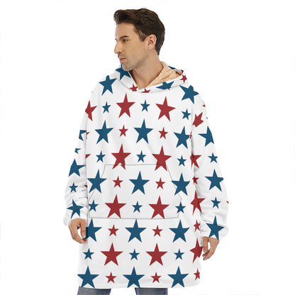 Red And Blue USA Star Pattern Print Hoodie Blanket
