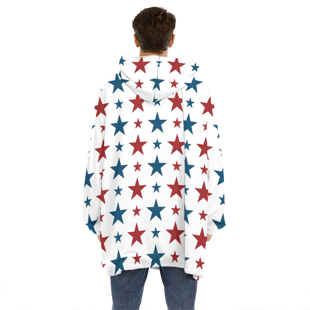 Red And Blue USA Star Pattern Print Hoodie Blanket