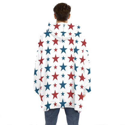 Red And Blue USA Star Pattern Print Hoodie Blanket