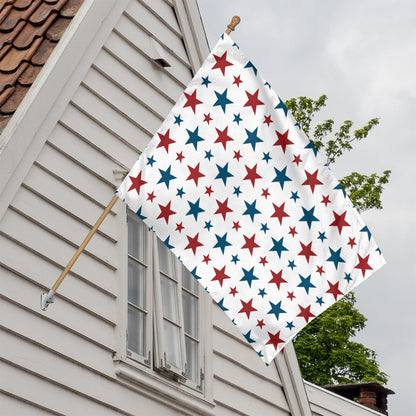 Red And Blue USA Star Pattern Print House Flag