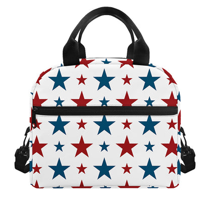 Red And Blue USA Star Pattern Print Insulated Lunch Bag