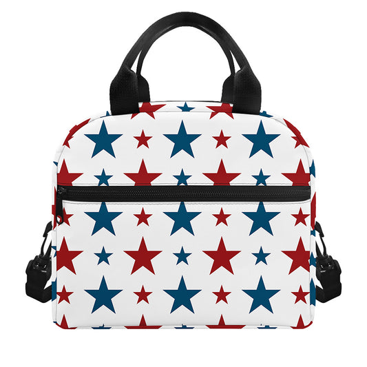Red And Blue USA Star Pattern Print Insulated Lunch Bag