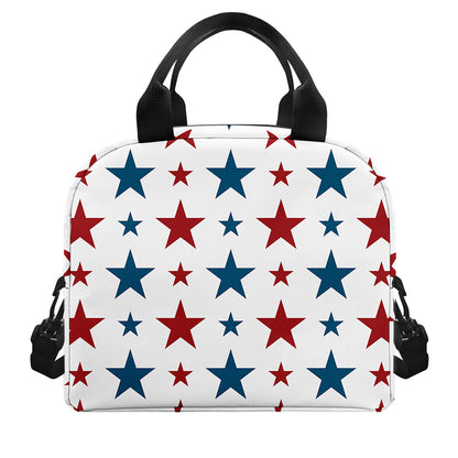Red And Blue USA Star Pattern Print Insulated Lunch Bag