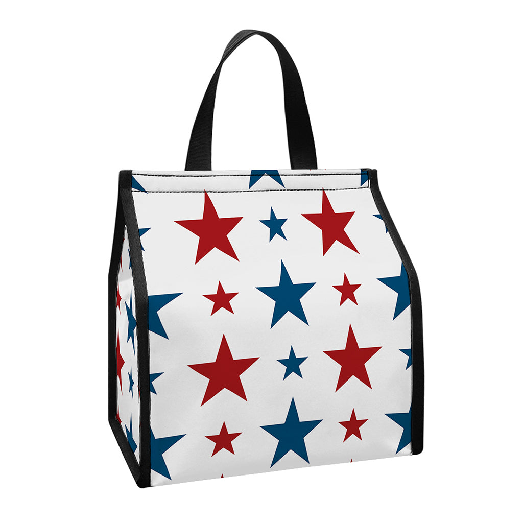 Red And Blue USA Star Pattern Print Insulated Lunch Tote
