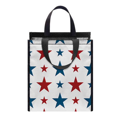 Red And Blue USA Star Pattern Print Insulated Lunch Tote