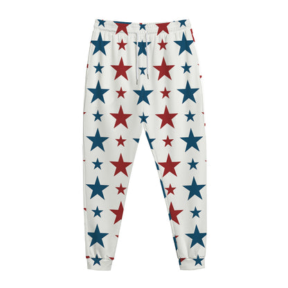 Red And Blue USA Star Pattern Print Jogger Pants