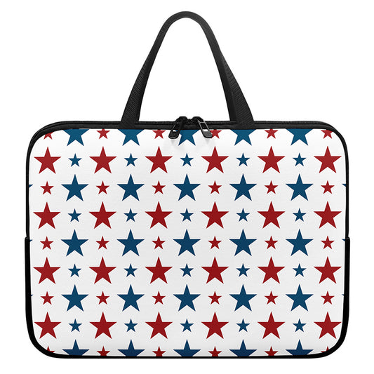 Red And Blue USA Star Pattern Print Laptop Sleeve With Handle