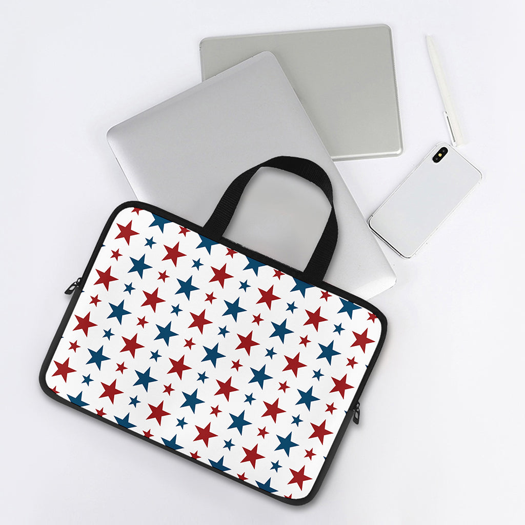 Red And Blue USA Star Pattern Print Laptop Sleeve With Handle