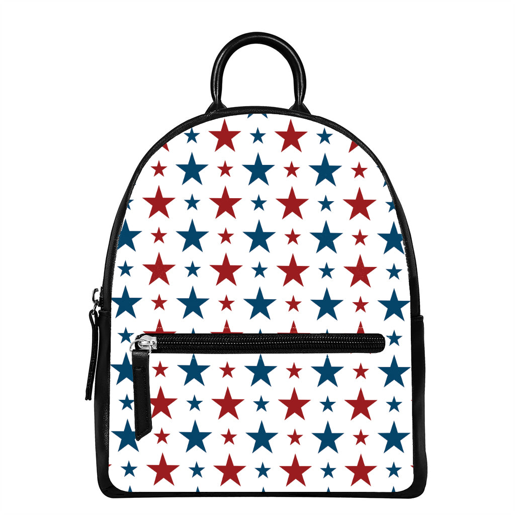 Red And Blue USA Star Pattern Print Leather Backpack
