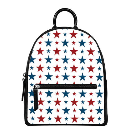 Red And Blue USA Star Pattern Print Leather Backpack