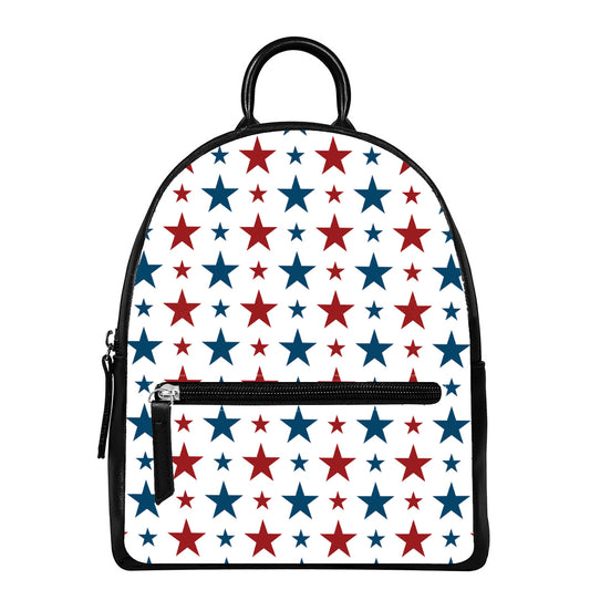 Red And Blue USA Star Pattern Print Leather Backpack